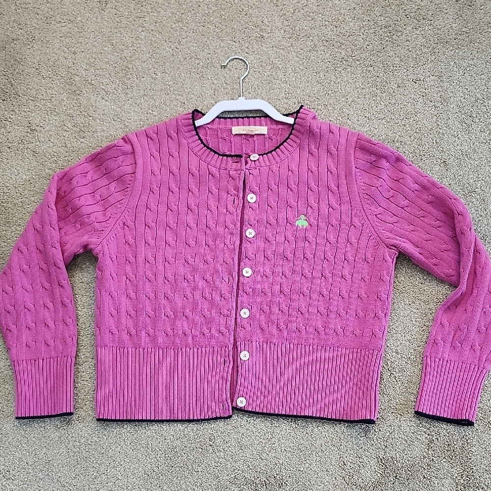 Brooks Brothers Pink Cable Knit Cardigan Sweater